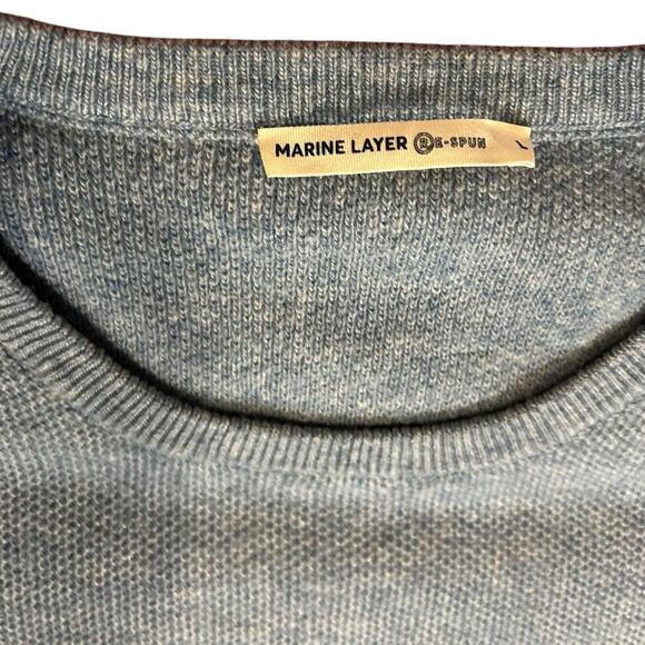 MARINE LAYER Heather Blue Merino Wool Blend Short Sleeve Sweater Tee Size Large - Picture 5 of 10